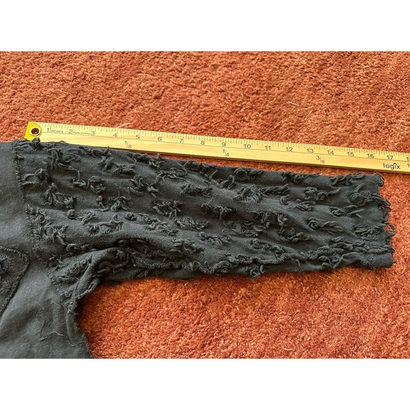 Christina Vintage Black 3/4 Sleeve Textured Top Blouse Distressed - Picture 7 of 7